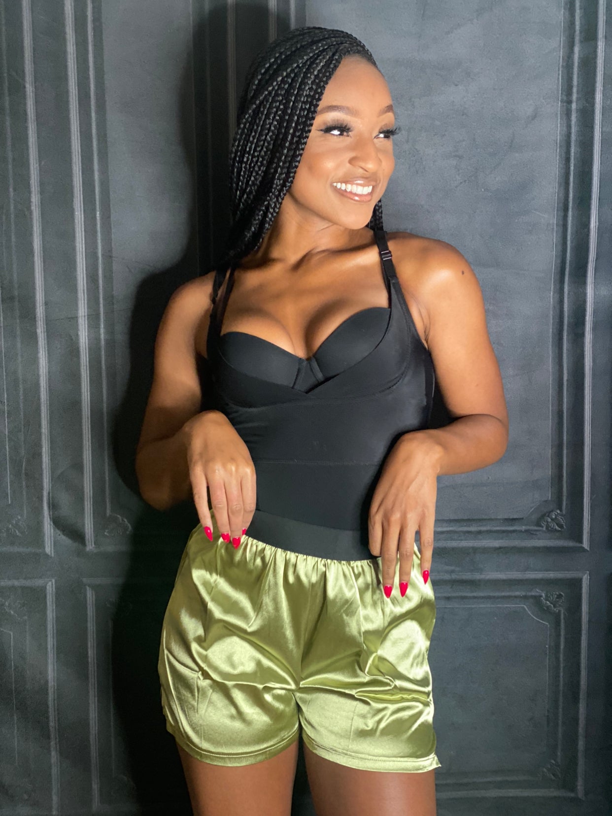 High-waisted satin boxer shorts
