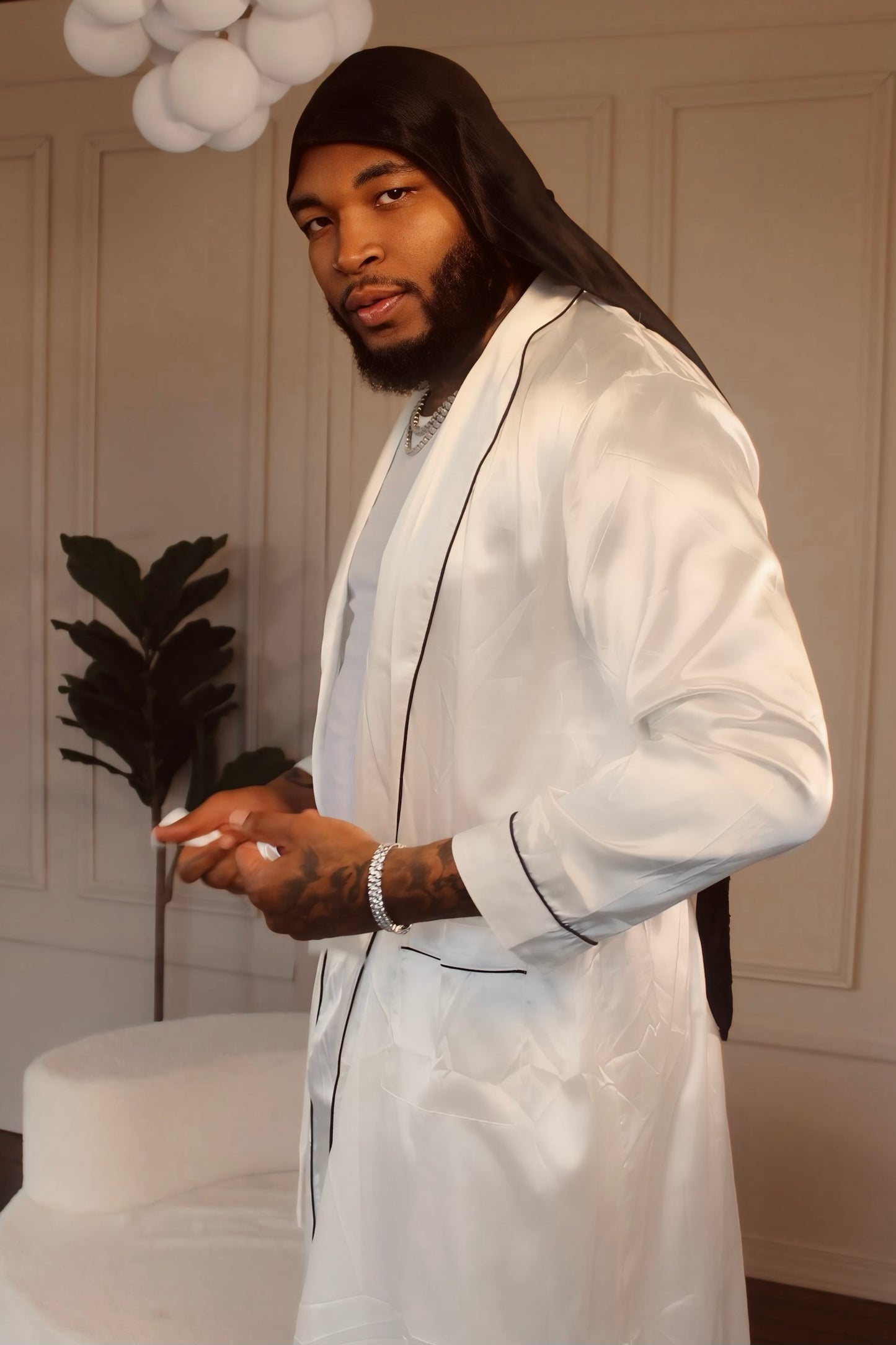 King's Satin Robe With Short Set