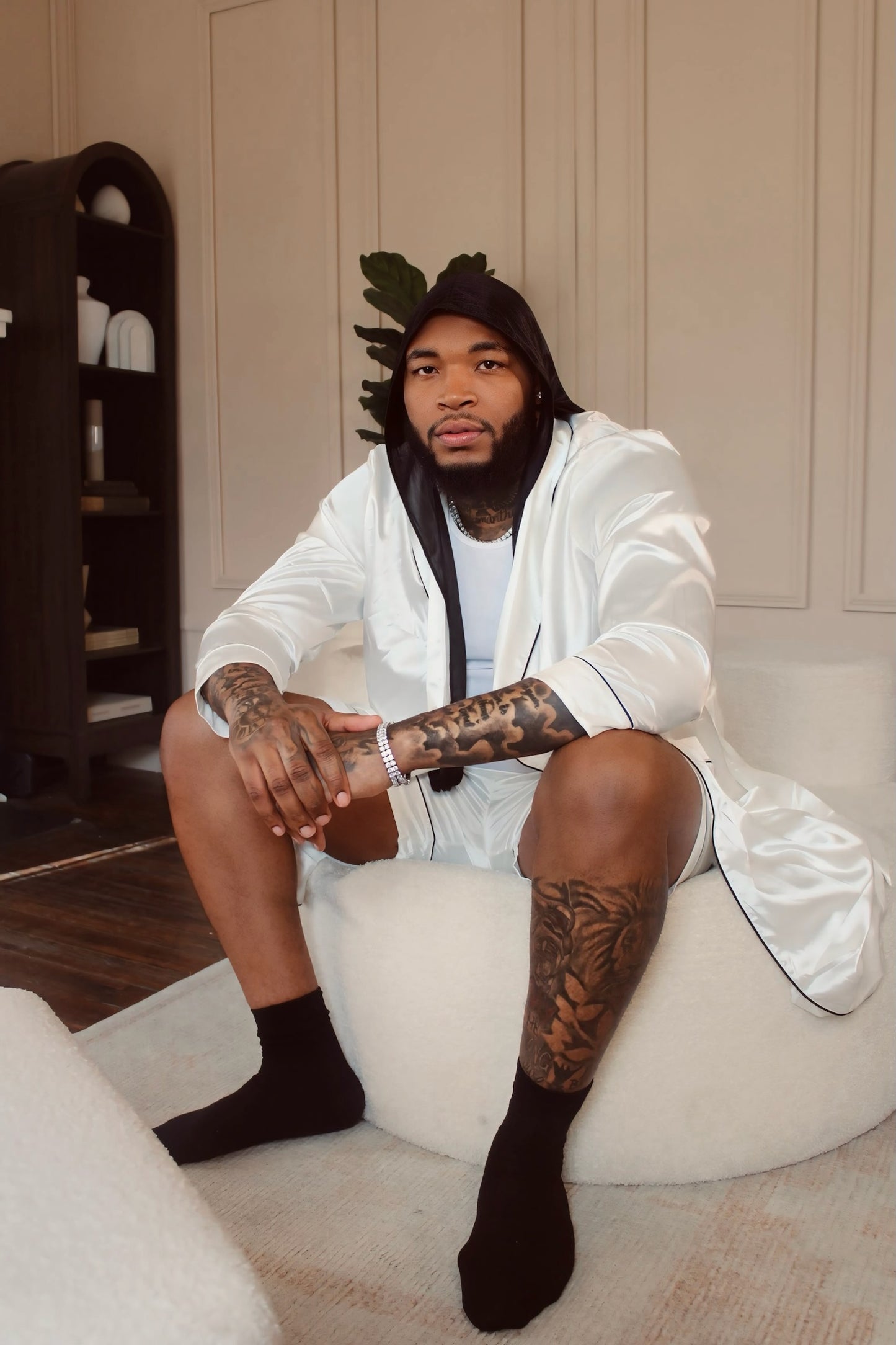 King's Satin Robe With Short Set