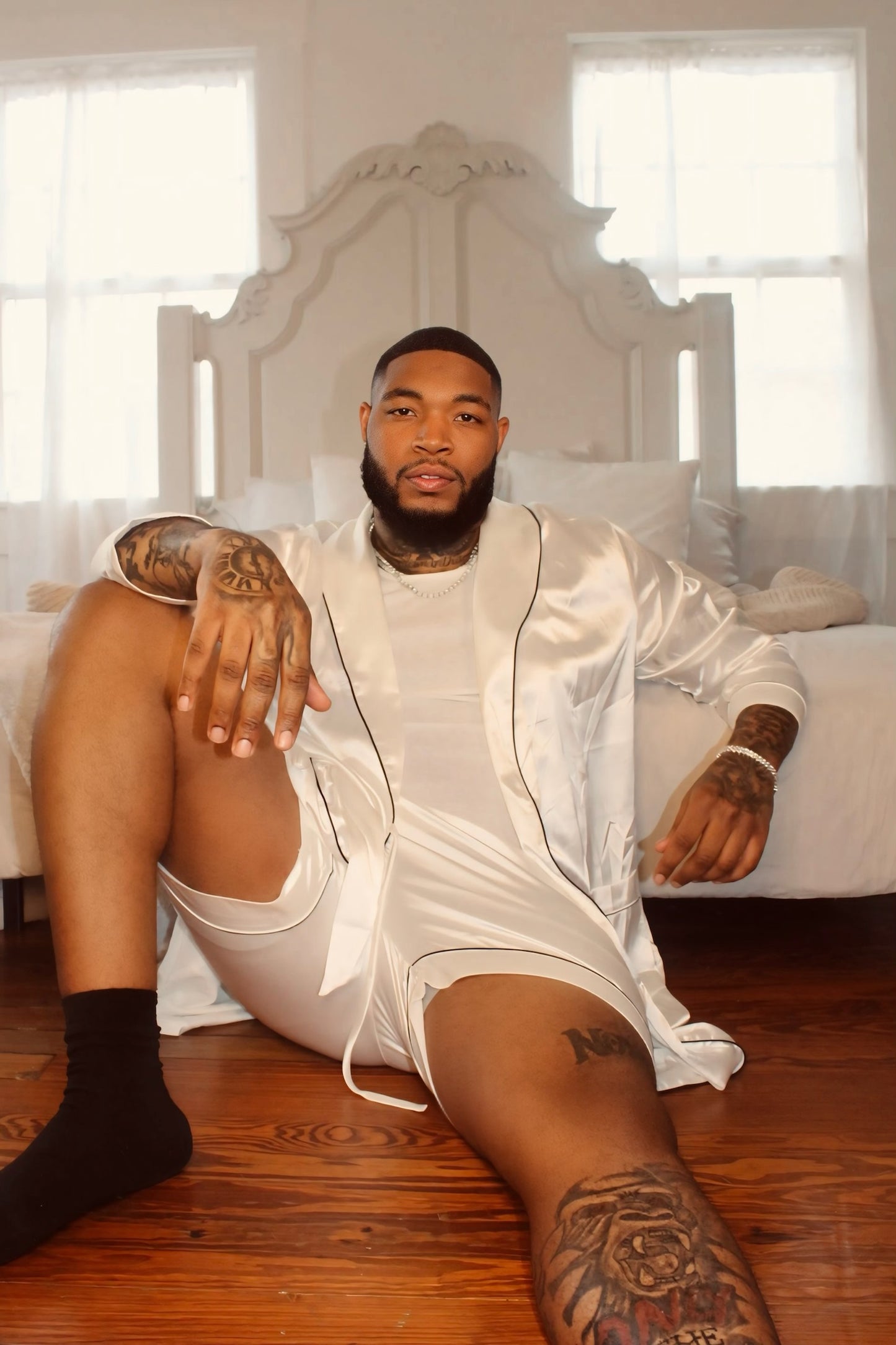 King's Satin Robe With Short Set