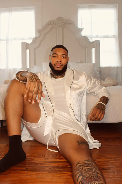 King's Satin Robe With Short Set