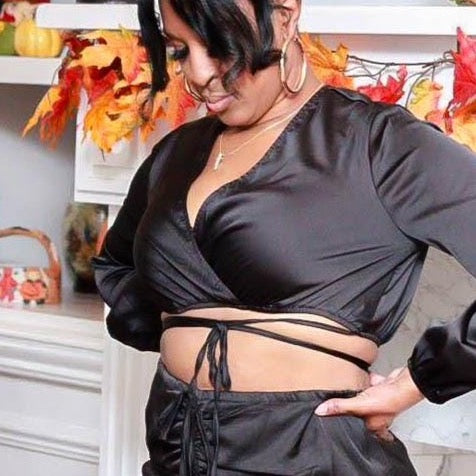 Sleek Plunging Wrap Around Satin Crop